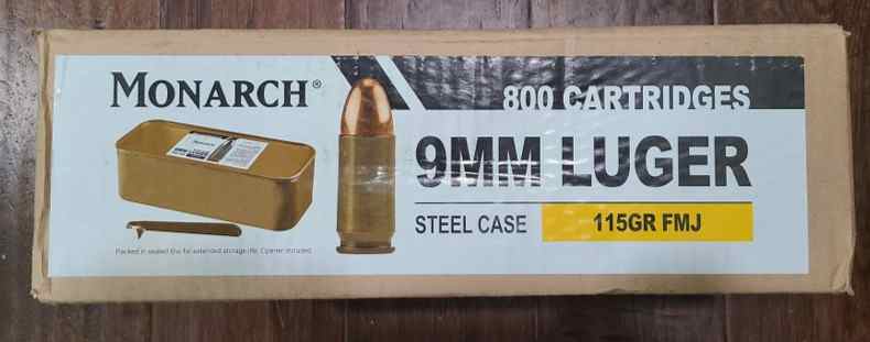 800rd Monarch Steel Cased 9mm Spam Can $150