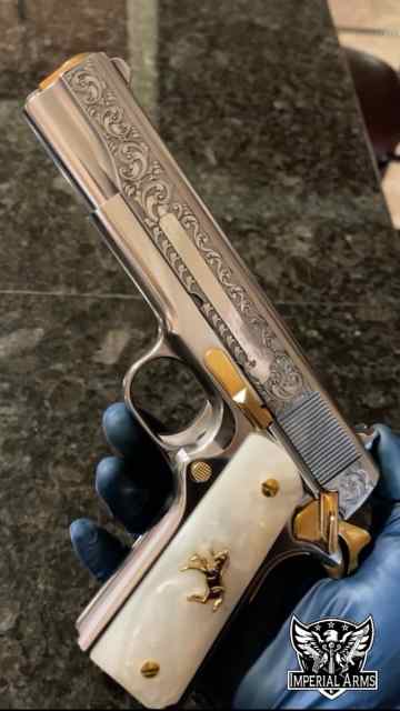 Colt 1911 Engraved w/ 24k accents &amp; Mirror Finish